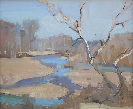 "Winter River" by John Lasater (c) - 10"h x 12"w - oil on primed linen panel