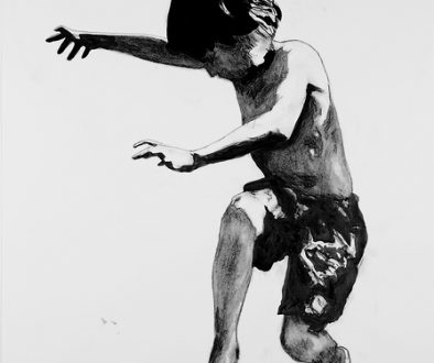 "A Boy Skipping" by Jeri Hillis (c) - 38"h x 27"w - ink and charcoal on paper