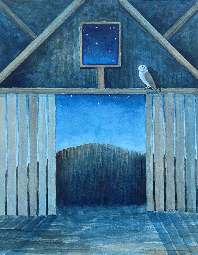 "Barn Owl" by Michael Francis Reagan (c) watercolor on paper painting