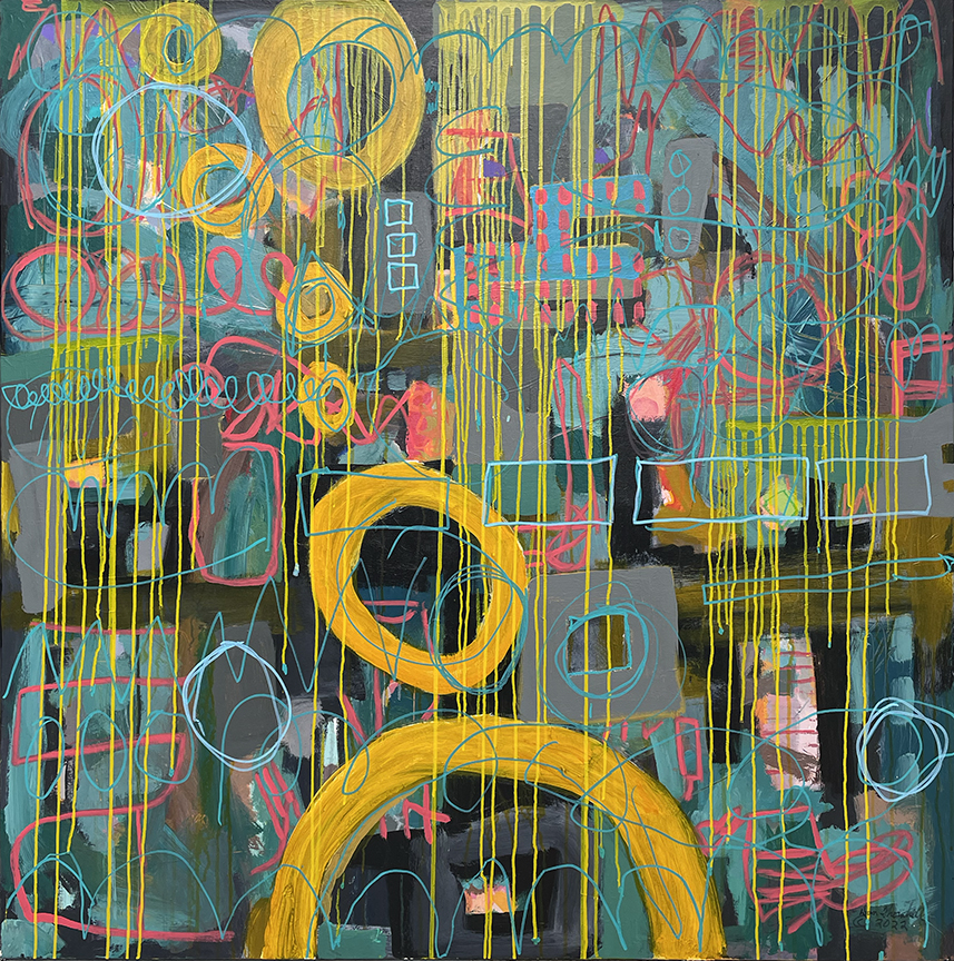 "7 Rings" by Dan Thornhill (c) - 48"h x 48"w - mixed media on canvas original painting
