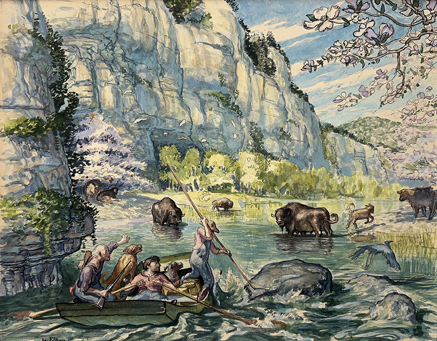 "Buffalo River Historic Scene" by Mark Blaney (c) - watercolor on paper original painting