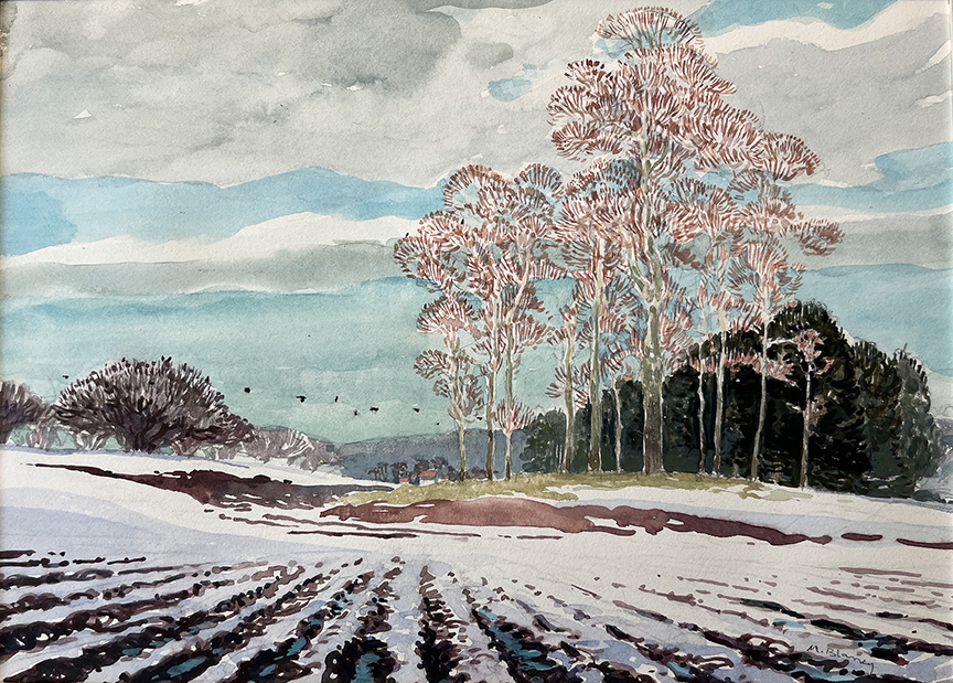"Winter Field" by Mark Blaney (c) - watercolor on paper original painting