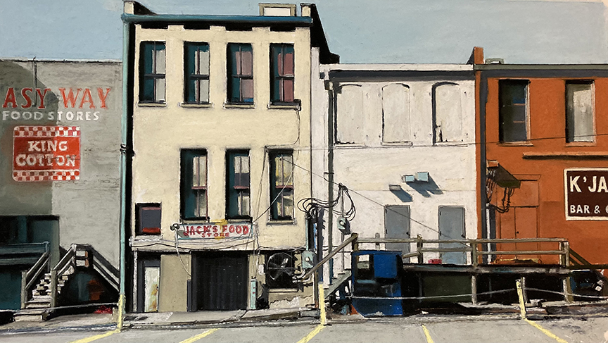 "Parking Around Back" by Dennis McCann (c) - 20"h x 36"w - pastel on paper