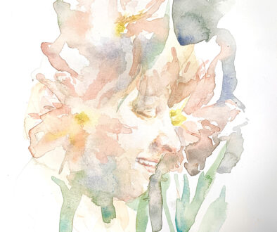 "Peachy Study" by Emily Wood (c) - 8.5"h x 8.5"w - watercolor on paper