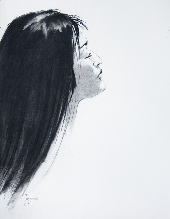 "Raven Wing" by Gary Simmons (c) - 24"h x 18"w - charcoal on paper