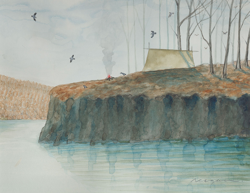 "Crows in Camp" by Michael Francis Reagan (c) - 13"h x 16"w - watercolor on paper