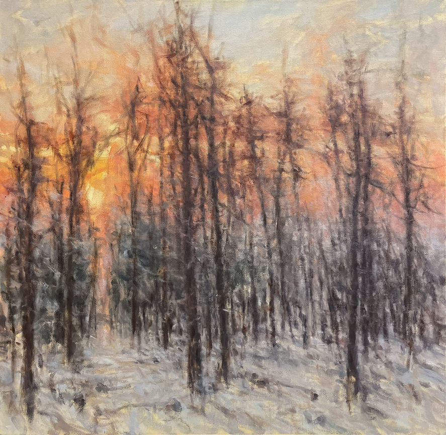 "Sunrise in the Trees" by Dolores Justus (c) - 24"h x 24"w - oil on canvas