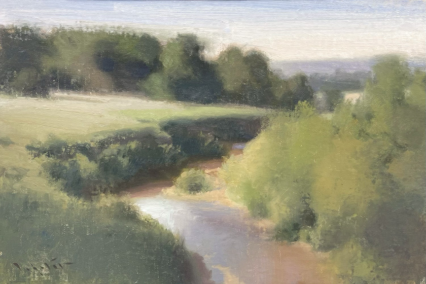 "A Land Flowing" by John Lasater (c) - 8"h x 12"w - oil on canvas panel