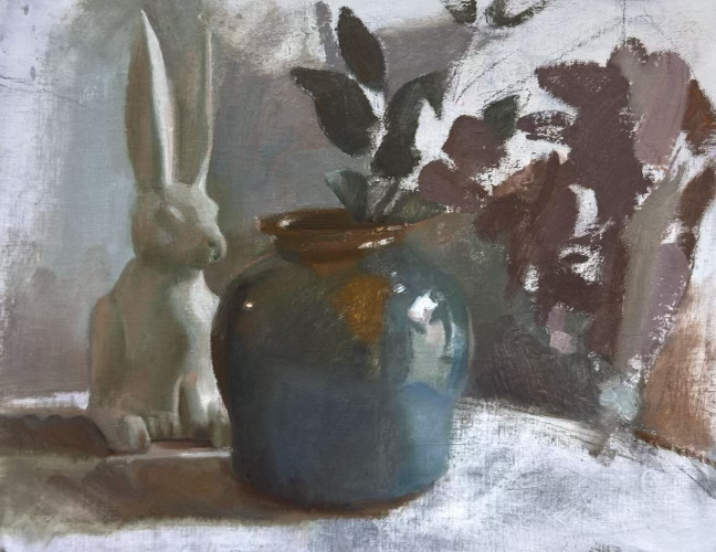 "Ceramics in Window Light" by John Lasater (c) - 14"h x 18"w - oil on canvas panel