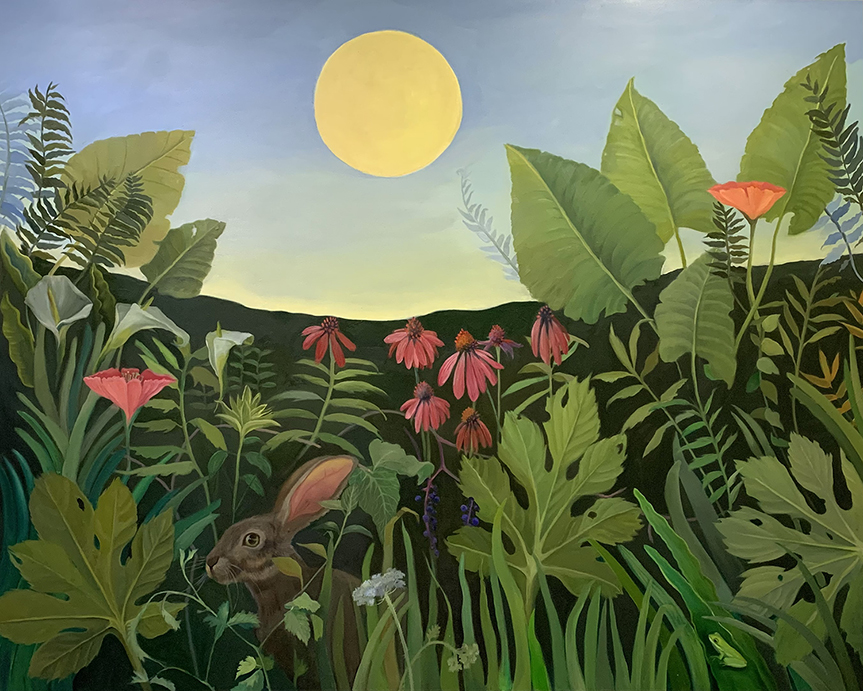 "Safe in the Garden" by Kathryn Sixbey (c) - 48"h x 60"w - oil on canvas