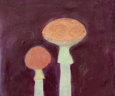 "Mushroom Duo" by Jeni Stallings (c) - 5"h x 5"w - oil and encaustic on board
