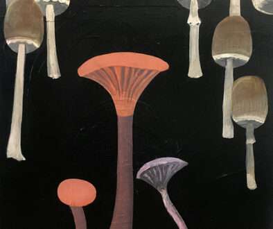 "Orange Mushrooms" by Jeni Stallings (c) - 40"h x 30"w - oil and encaustic on panel