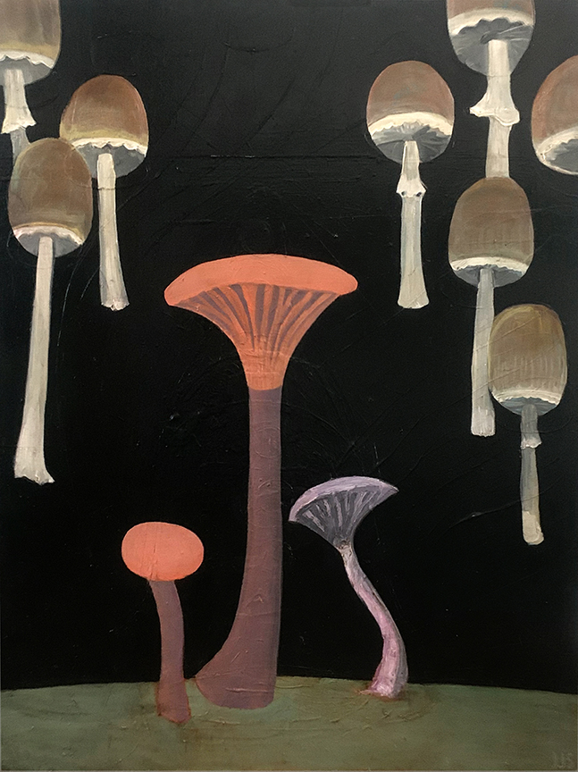 "Orange Mushrooms" by Jeni Stallings (c) - 40"h x 30"w - oil and encaustic on panel