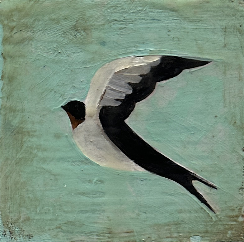 "Swallow 1" by Jeni Stallings (c) - 5"h x 5"w - oil and encaustic on board