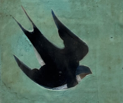 "Swallow 2" by Jeni Stallings (c) - 5"h x 5"w - oil and encaustic on board
