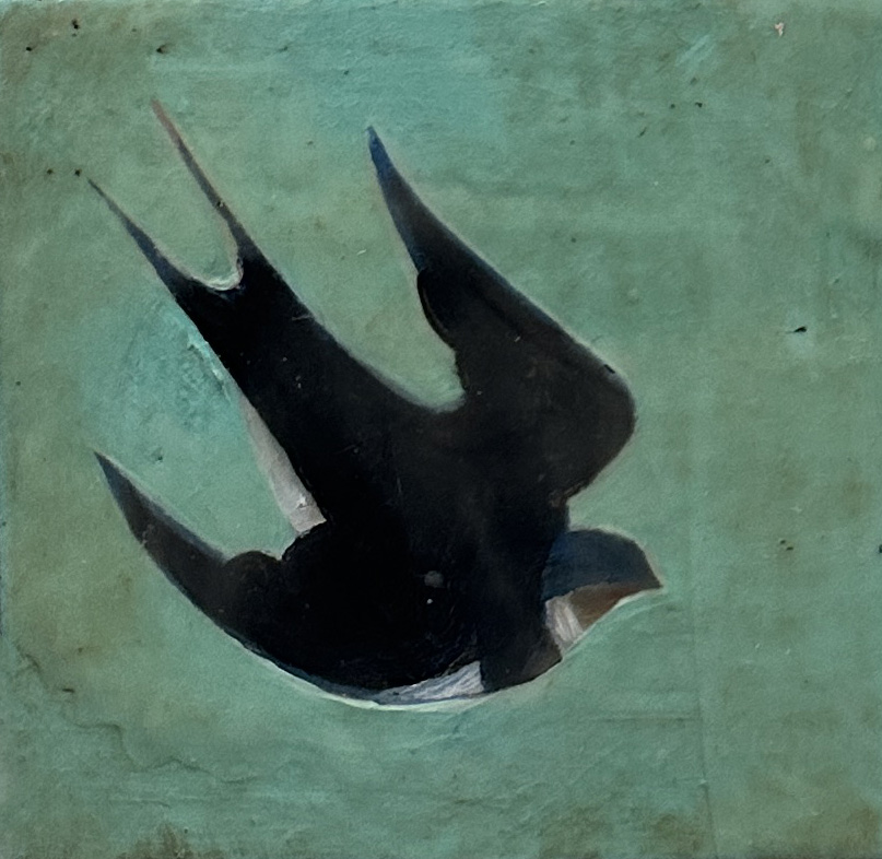 "Swallow 2" by Jeni Stallings (c) - 5"h x 5"w - oil and encaustic on board