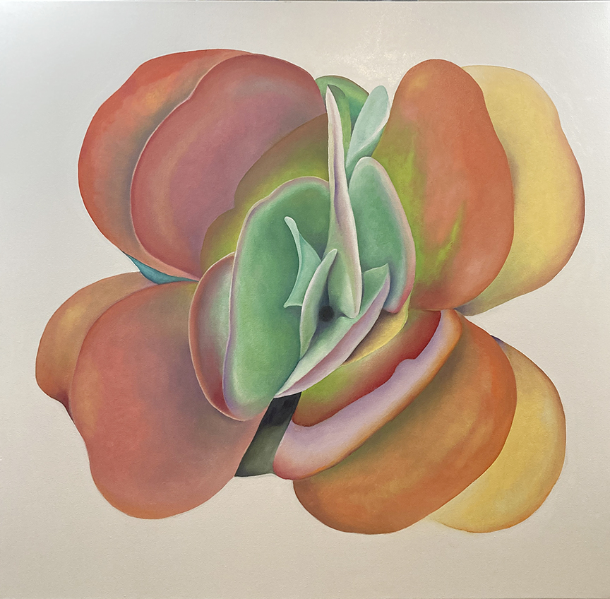 "Orange Green Succulent" by Peter Sixbey (c) - 48"h x 48"w - oil on canvas
