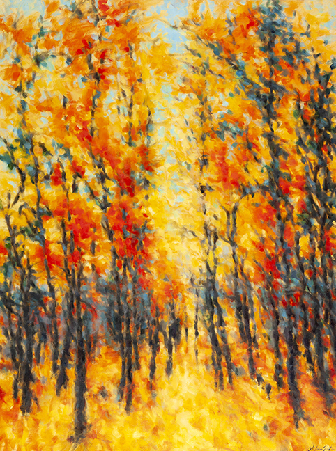 "Forest Glow" by Dolores Justus (c) - 40"h x 30"w - oil on linen