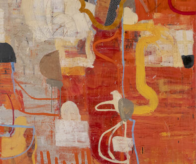 "Objective: current; revelation" by Sammy Peters (c) - 48"h x 48"w - oil, mixed media, collage, and cold wax on canvas