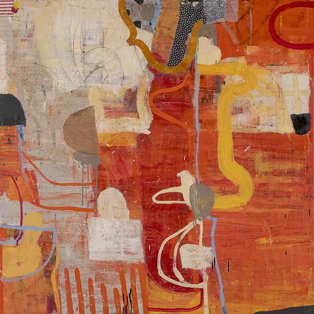 "Objective: current; revelation" by Sammy Peters (c) - 48"h x 48"w - oil, mixed media, collage, and cold wax on canvas