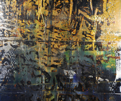 #788 "Fade to Blue" by Robyn Horn (c) - 48"h x 36"w - acrylics, rust, and charcoal on canvas