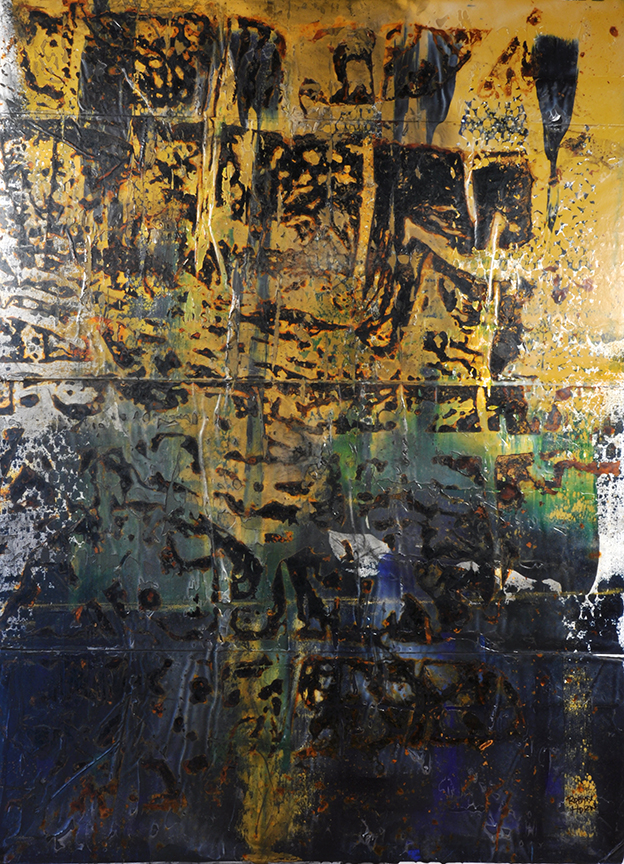 #788 "Fade to Blue" by Robyn Horn (c) - 48"h x 36"w - acrylics, rust, and charcoal on canvas