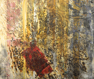 #906A "A Touch of Alizarin" by Robyn Horn (c) - 48"h x 36"w - acrylics, rust, and charcoal on canvas