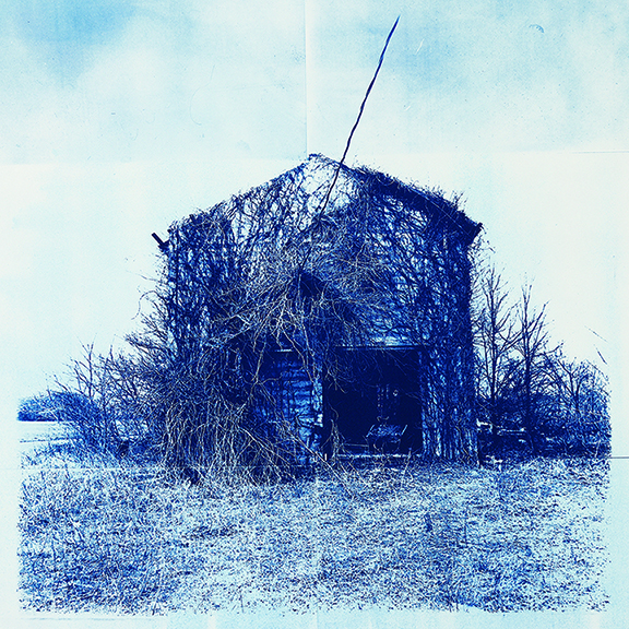 "Abandoned at the Edge of a Field" by Beverly Buys (c) - 15"h x 15"w - cyanotype