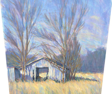 "Barn" by Steven Schneider (c) - 48"h x 45"-36"w x 3"d - acrylic on board