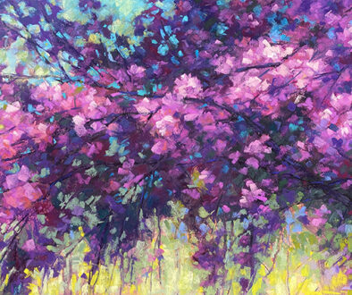 "The Cherry Tree's Anthem" by Charles Peer (c) - 15"h x 30"w - pastel on paper