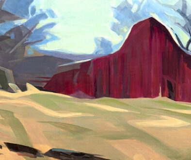 "Red Barn" by Steven Schneider (c) - 12"h x 36"w - acrylic on board