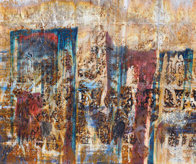 #1023 "Intrinsic Layers" by Robyn Horn (c) - 48"h x 60"w - acrylics and rust on canvas