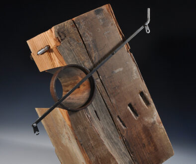 #1268 "Industrial Series No. 24 - Pierced and Dented" by Robyn Horn (c) - 21"h x 9"w x 9"d - pine, steel, acrylics, graphite