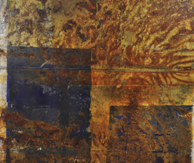 #765 "Two Blue Ones" by Robyn Horn (c) - 48"h x 36"w - acrylics, rust, and charcoal on canvas