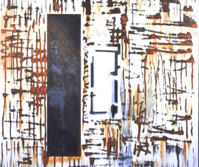 #870 "Industrial Layers No.6 - Rectangles" by Robyn Horn (c) - 48"h x 36"w - acrylics, rust, and steel on wood panel