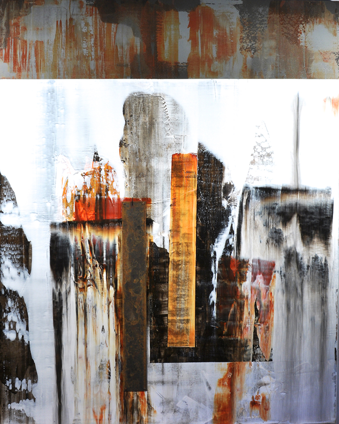 #918 "Three Panels" by Robyn Horn (c) - 60"h x 48"w - acrylics and steel on wood panel