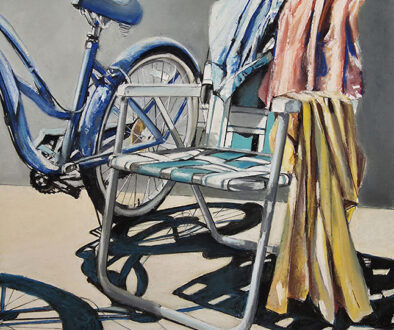 #902 "Draped Lawn Chair with Bike" by Dennis McCann (c) - 20"h x 19"w - pastel on paper