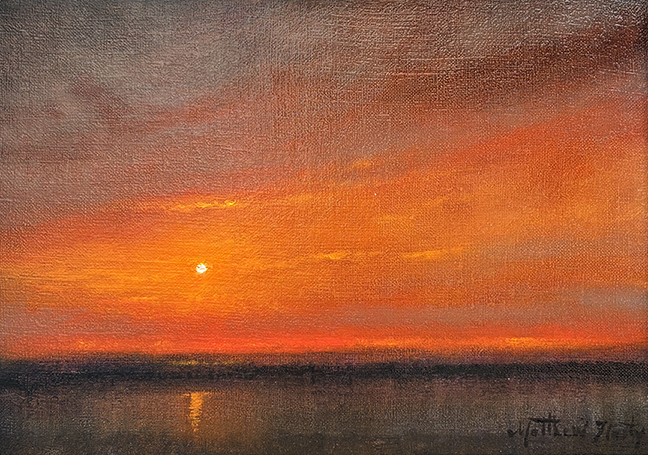 "Red Sky at Night" by Matthew Hasty (c) - 9"h x 13"w - oil on canvas
