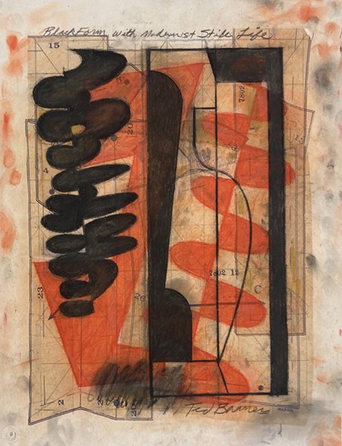 "Black Form with Modernist Still Life" by Ted Barnes (c) - 20"h x 16"w - mixed media collage on paper