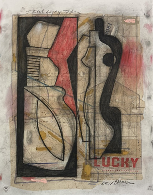 "Lucky" by Ted Barnes (c) - 20"h x 16"w - mixed media collage on paper