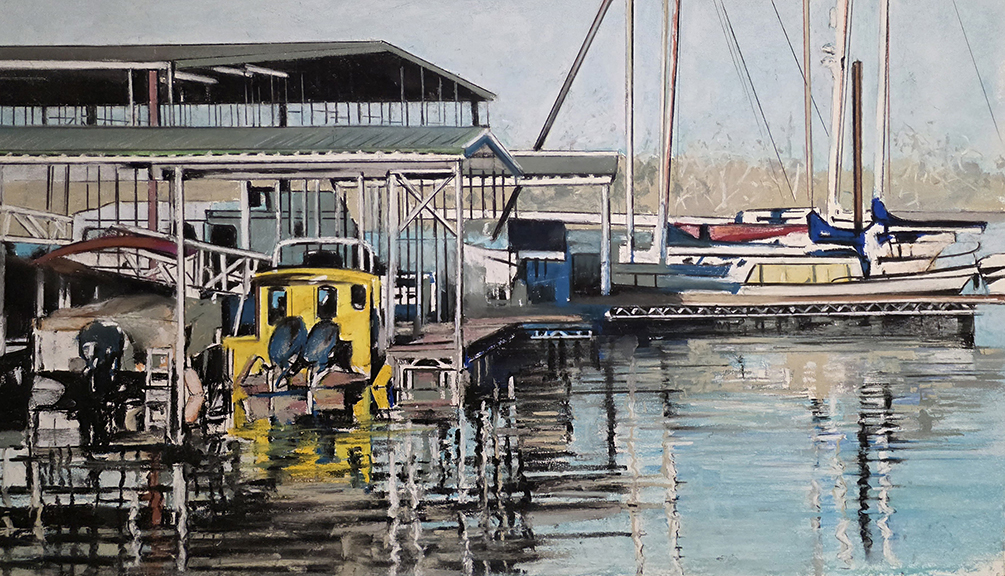 "Little Rock Yacht Club" by Dennis McCann (c) - 16"h x 28"w - pastel on paper