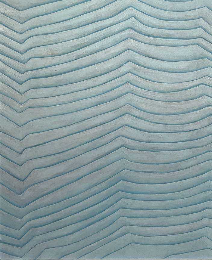 Q01 - Blue "Sky, a discolored chenille spread" by Steven Wise (c) - 24"h x 20"w - oil on wood panel