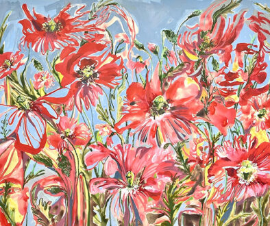 "Hidden in Red Poppies" by Emily Wood (c) - 30"h x 40"w - acrylic on wood panel