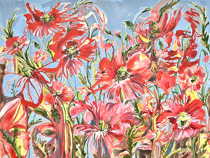 "Hidden in Red Poppies" by Emily Wood (c) - 30"h x 40"w - acrylic on wood panel