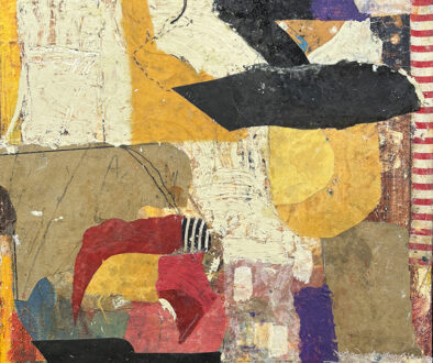 "Emerging: agitated; illusion No.1" by Sammy Peters (c) - 14"h x 14"w - oil, wax, resin, collage on canvas