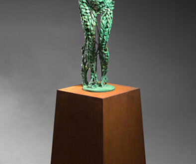 "The Mentor" (half scale) by Michael Warrick (c) - 84"h x 18"w x 18"d - bronze, 23k gold leaf, and cor-ten steel