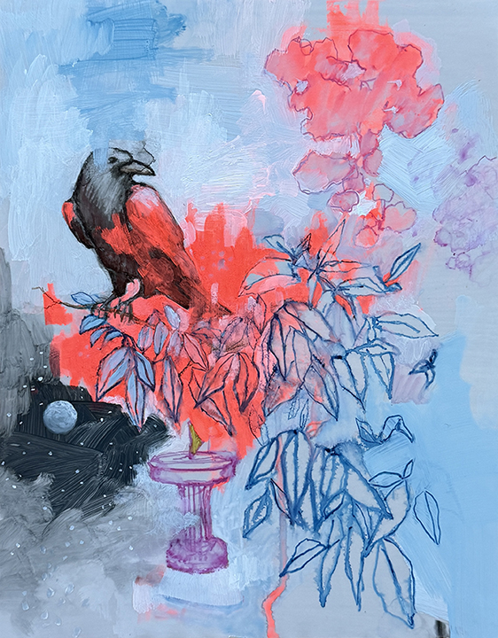 "The Watcher" by Laura Raborn (c) - 14"h x 11"w - acrylic and colored pencil on Yupo paper