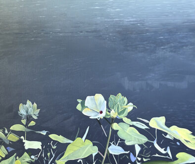 "Wild Hibiscus by Lake" by Peter Sixbey (c) - 48"h x 36"w - oil on canvas