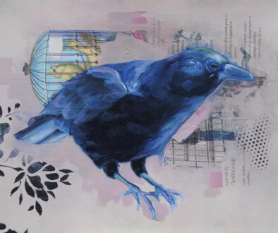 "Free Bird" by Laura Raborn (c) - 11"h x 15"w - oil and mixed media on paper