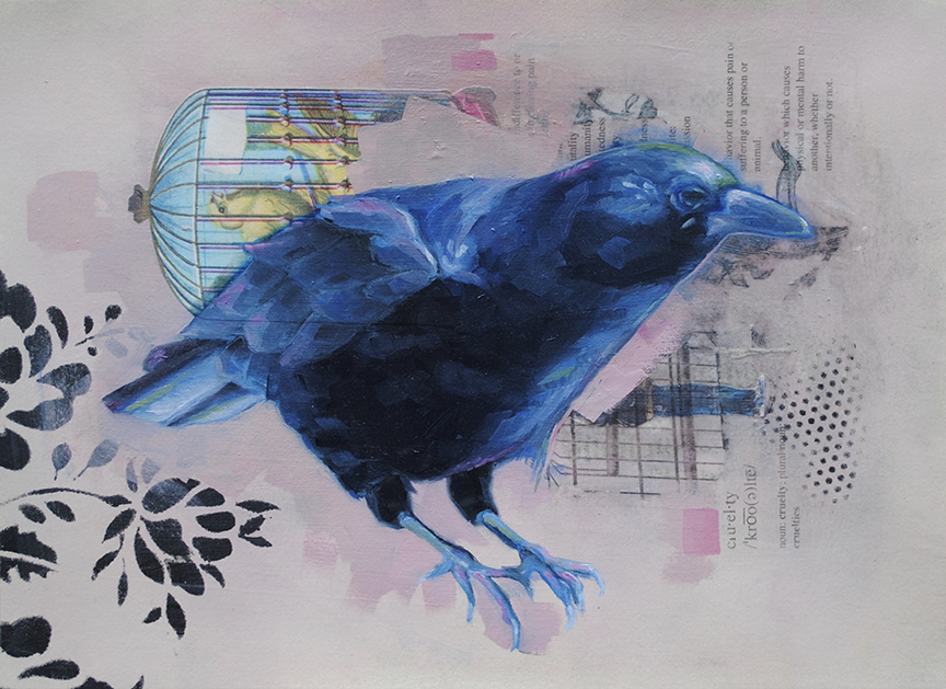 "Free Bird" by Laura Raborn (c) - 11"h x 15"w - oil and mixed media on paper